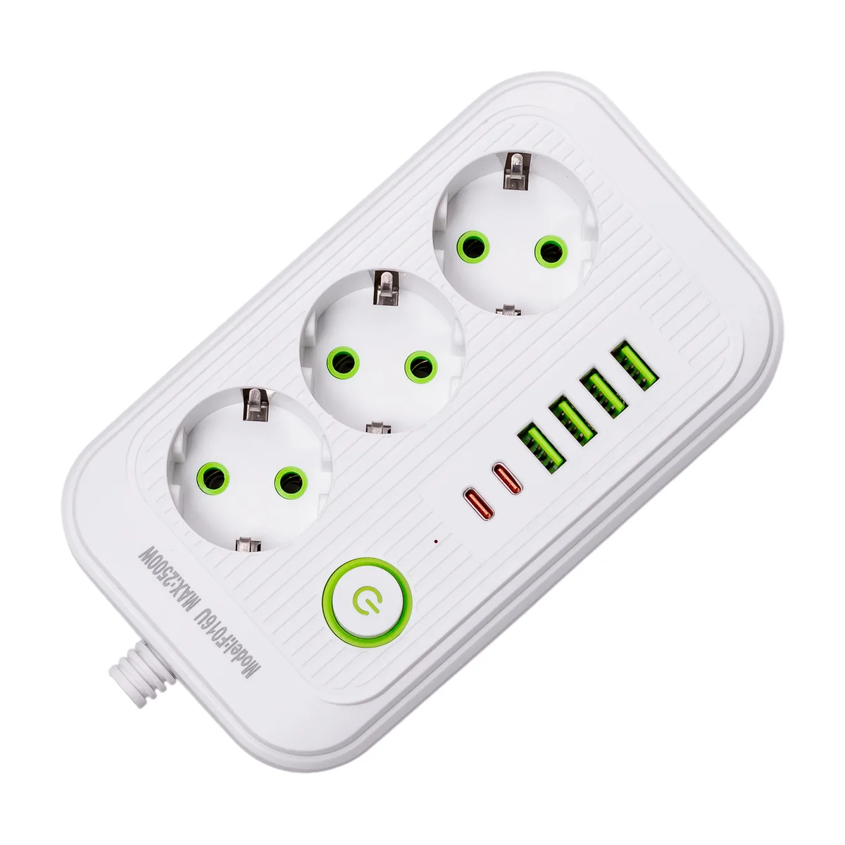 Сетевой фильтр удлинитель 2 7 м 3 розетки 4 USB 2 Type-C белый термостойкий ABS пластик