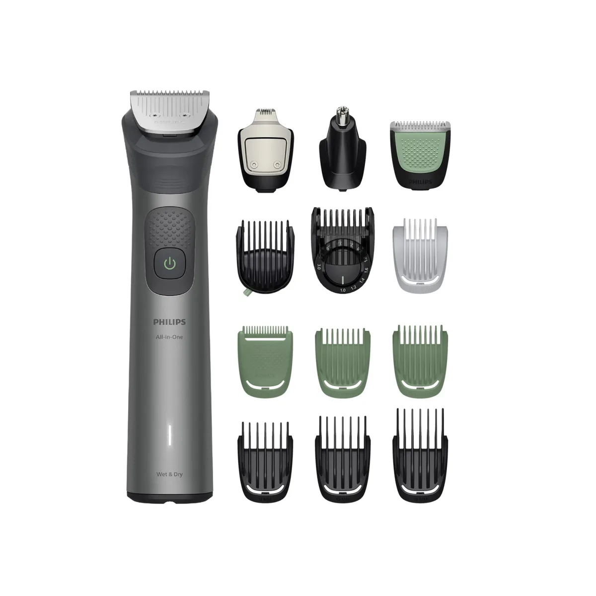 Тример Philips Series 7000 для стрижки бороди, волосся та тіла, 15 насадок, з нержавіючої сталі, сірий