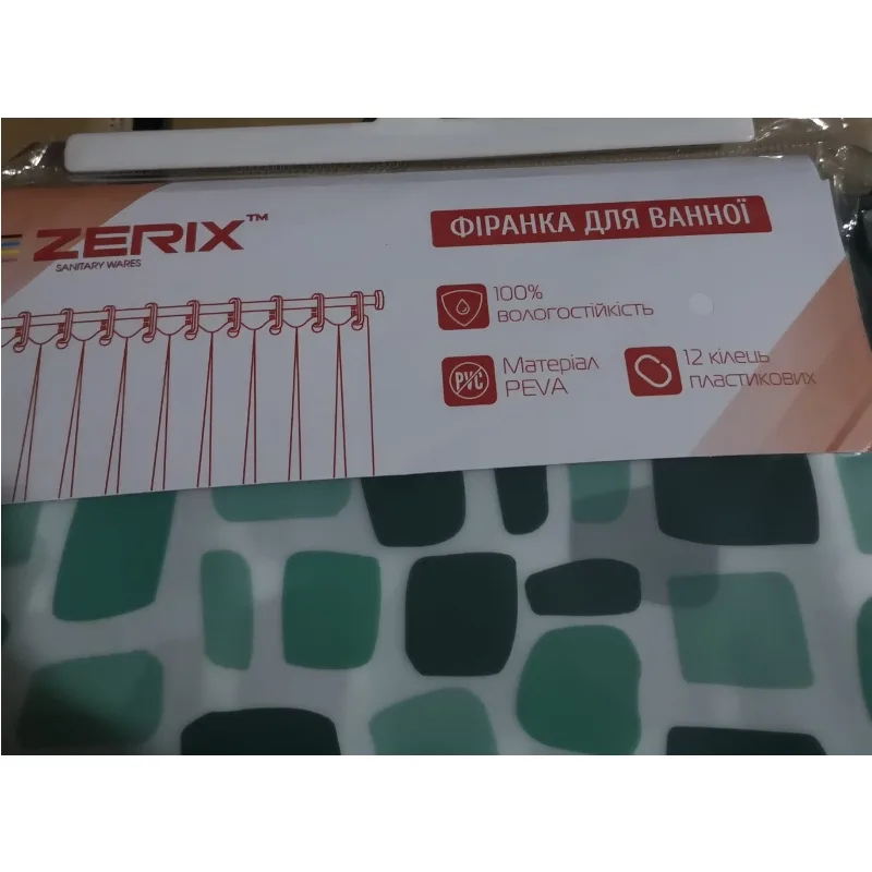 Шторка для ванной Zerix PEVA 180х180 см Узоры Брызги зеленые