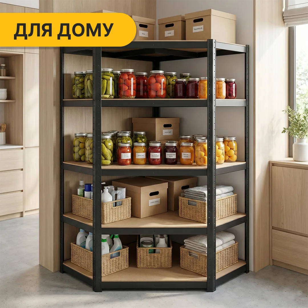 Кутовий стелаж LEOBRO сталь 180х90х40 см чорний 5 полиць 875 кг
