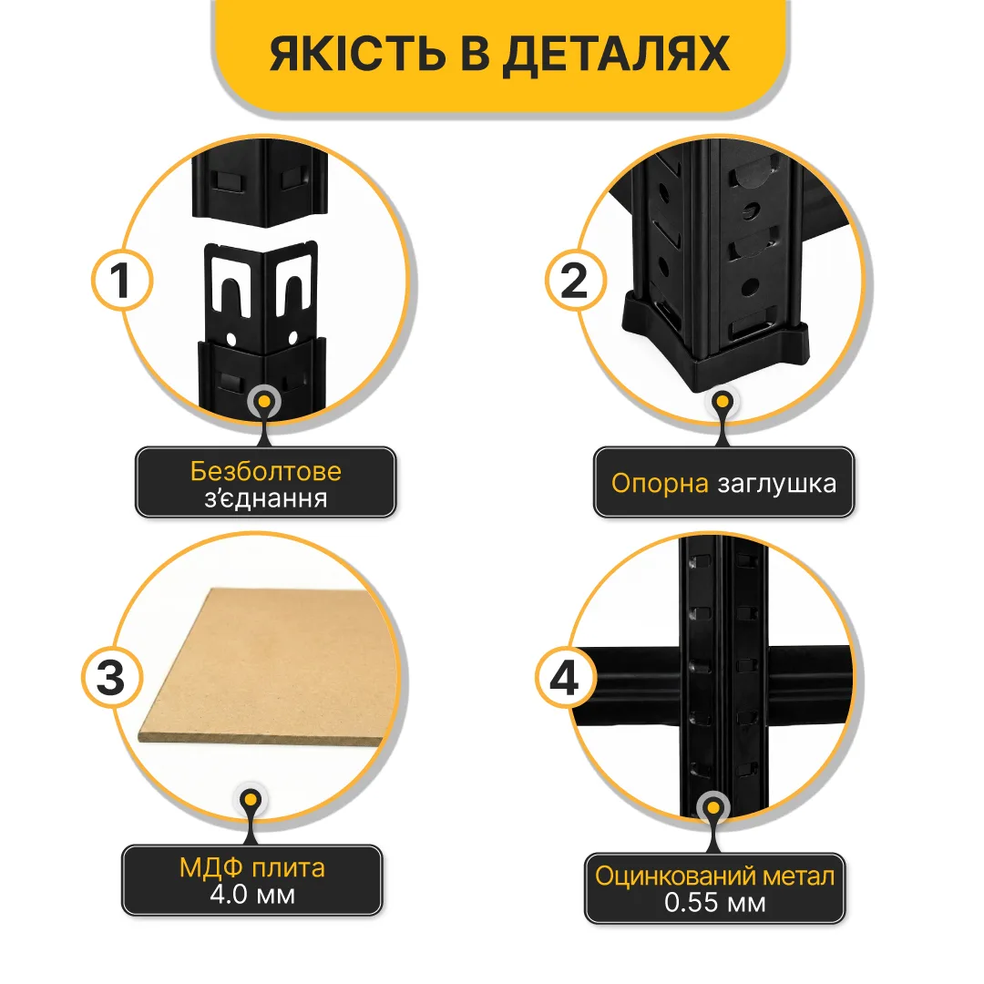 Кутовий стелаж LEOBRO сталь 180х90х40 см чорний 5 полиць 875 кг
