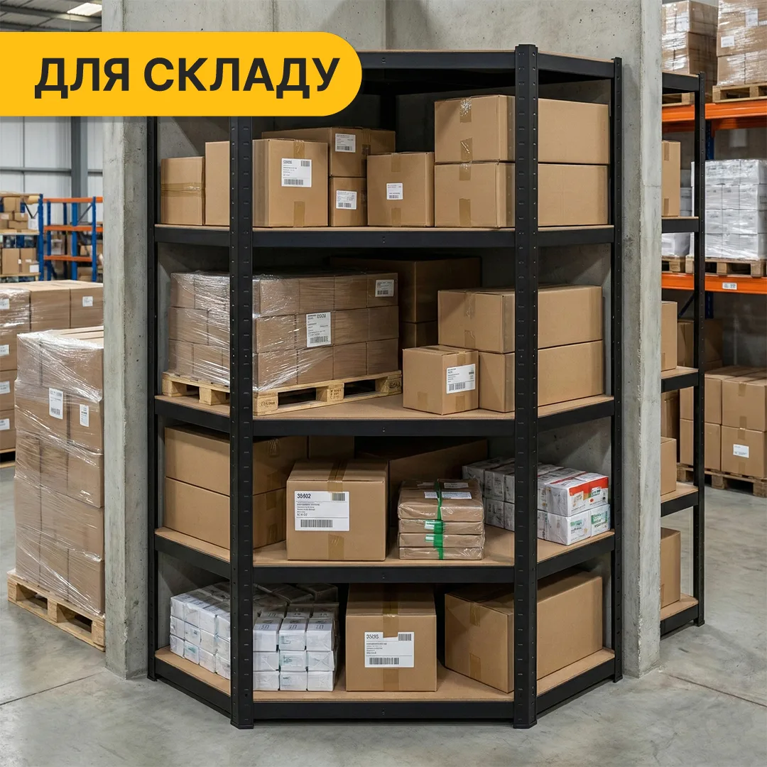 Кутовий стелаж LEOBRO сталь 180х90х40 см чорний 5 полиць 875 кг