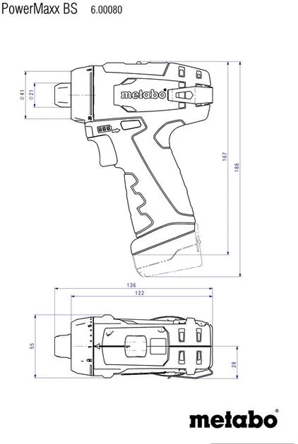 Акумуляторний дриль-шуруповерт Metabo PowerMaxx 12В 2А·год легкий бездротовий інструмент для домашніх робіт та ремонту