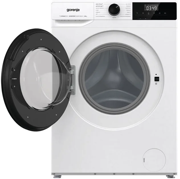 Фронтальная стиральная машина Gorenje, 8 кг, 1400 об/мин, энергетический класс A+++, 55 см, с дисплеем, функцией пара и инверторным двигателем, белая