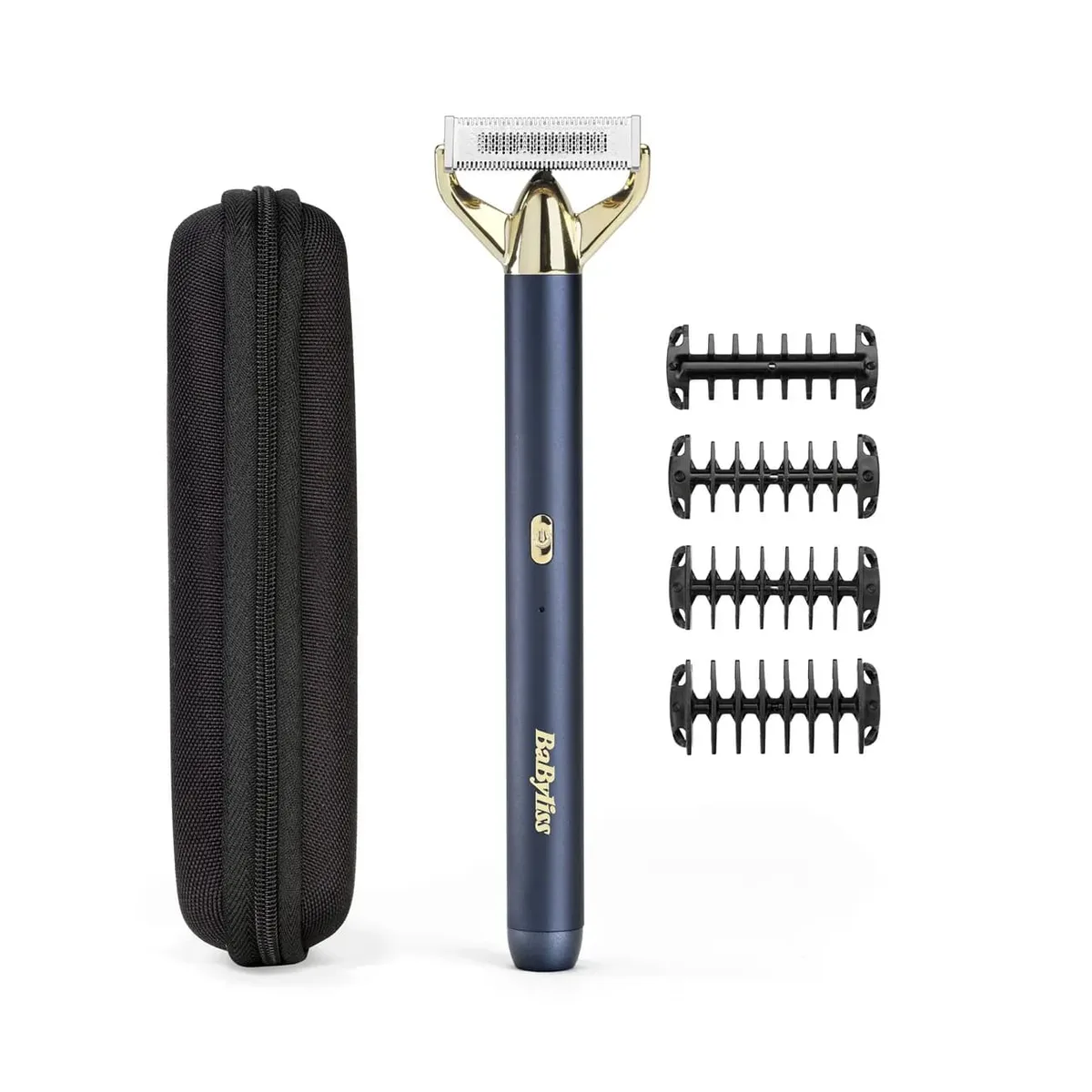 Тример Babyliss X-Blade Super-X Metal для бороди та вусів, акумуляторний, 4 насадки, кейс, підставка, сталь, синій.