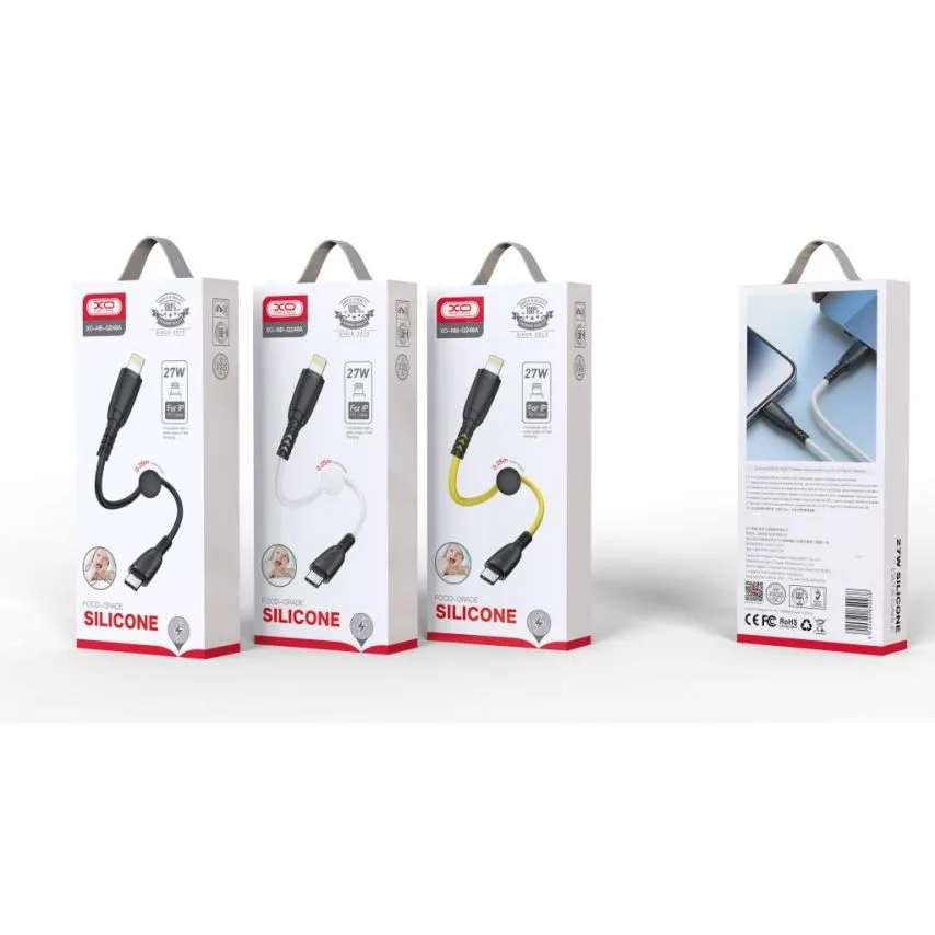 Кабель USB Type-C to Lightning XO силіконовий 0,25 м 27W чорний