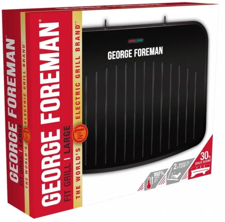 Гриль George Foreman прижимной Fit Grill XL 2400Вт, с одной температурной настройкой, пластиковый корпус, черного цвета
