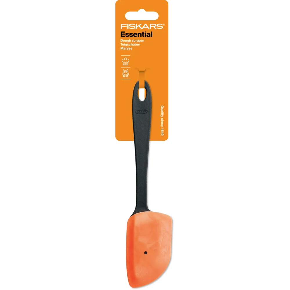 Кухонна лопатка Fiskars Essential, 27 см, пластикова з силіконовим покриттям, чорного кольору.