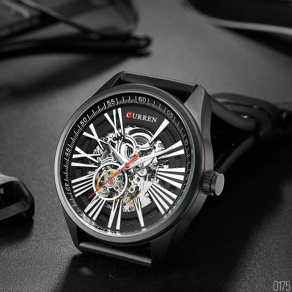 Годинники Curren 8299 All Black кварцові 47 мм водонепроникні 30 м чорні