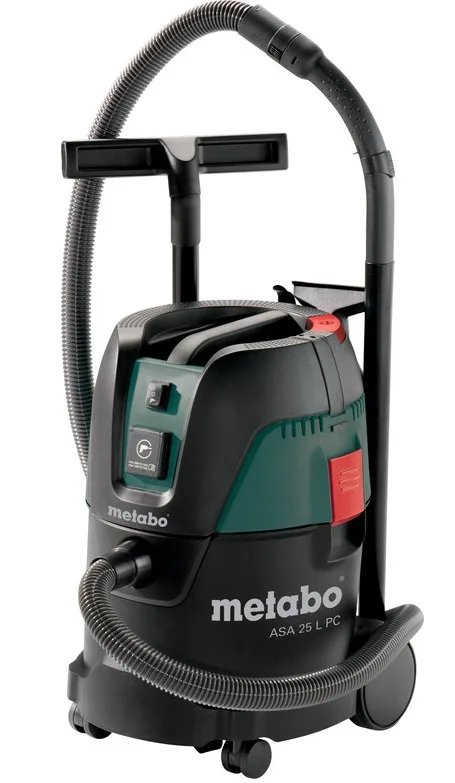 Професійний пилосос Metabo ASA 25 L з потужністю 1250 Вт, вакуумом 210 мБар та об'ємом бака 25 л, вагою 6.9 кг.
