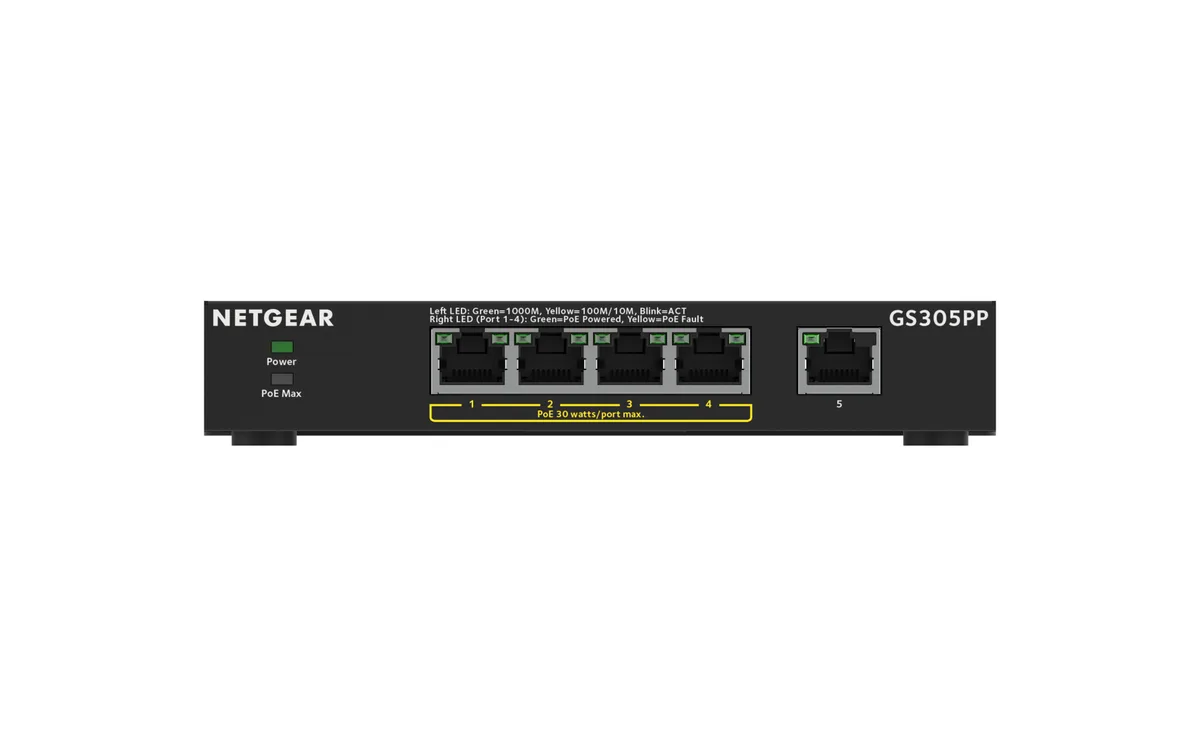 Комутатор NETGEAR GS305PP 5xGE (4xPoE), 83Вт, Некерований