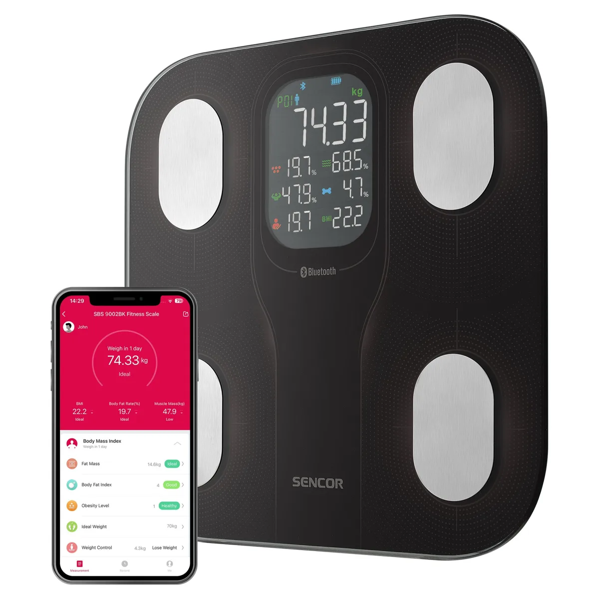 Весы для пола Sencor, 180 кг, питание AAAx4, с возможностью подключения к смартфону, стеклянные, черного цвета
