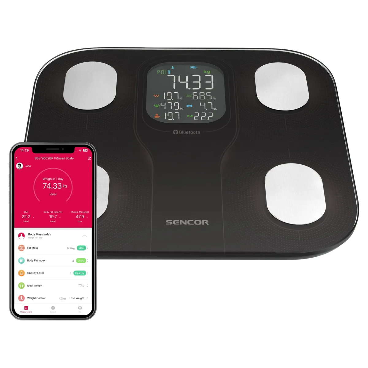 Весы для пола Sencor, 180 кг, питание AAAx4, с возможностью подключения к смартфону, стеклянные, черного цвета