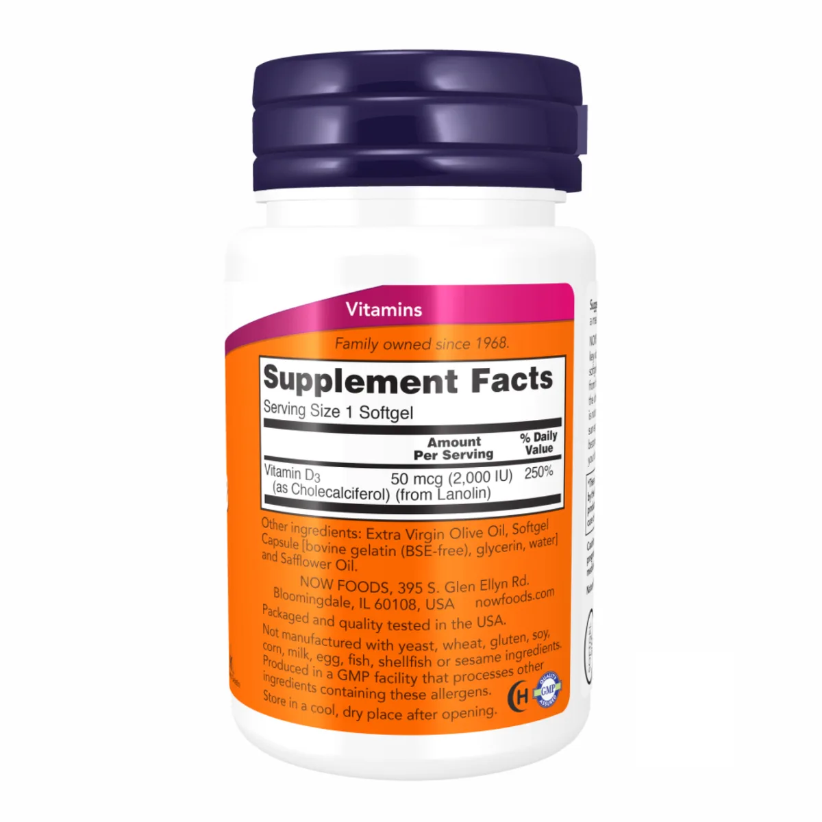 Now Foods Вітамін D3 2000 МЕ софтгелі 240 шт.