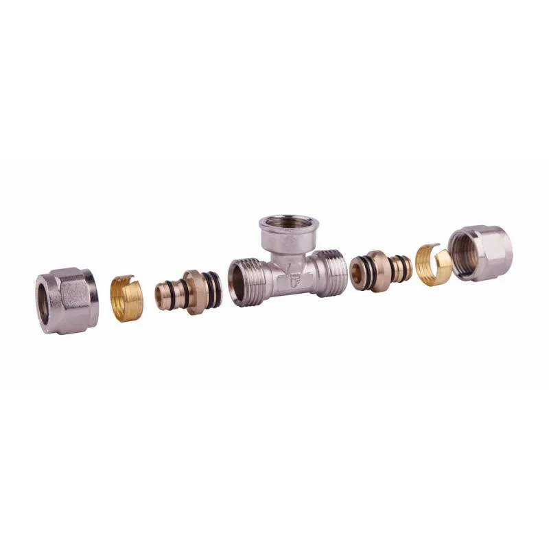 Трійник обтискний 16x1/2"x16 латунь нікельований