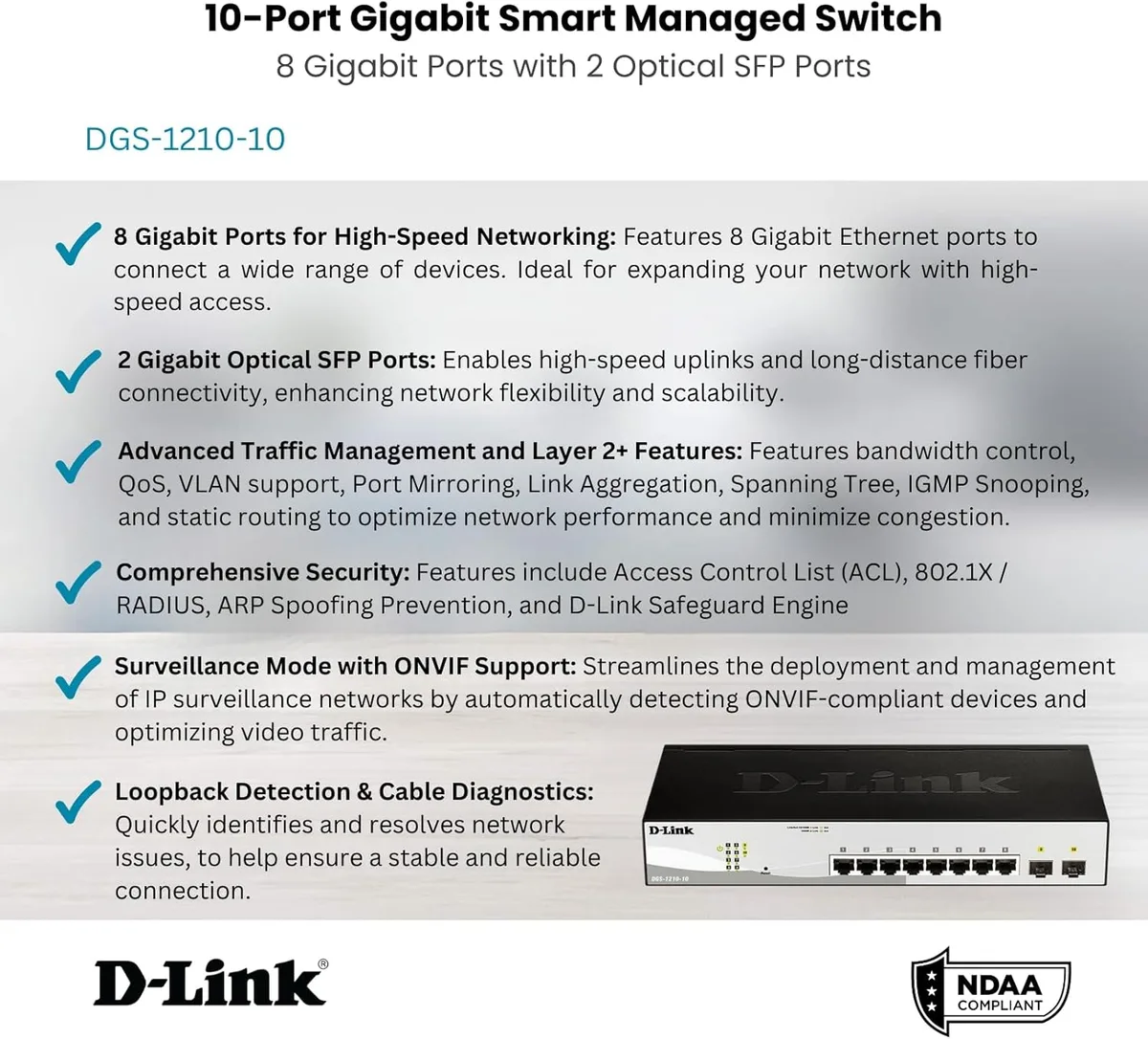 Комутатор D-Link DGS-1210-10 8xGE, 2xSFP WebSmart