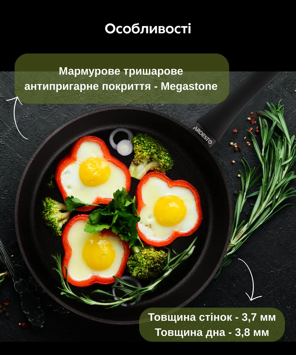 Глибока сковорода ARDESTO Black Mars, 28 см, алюмінієва, чорного кольору.
