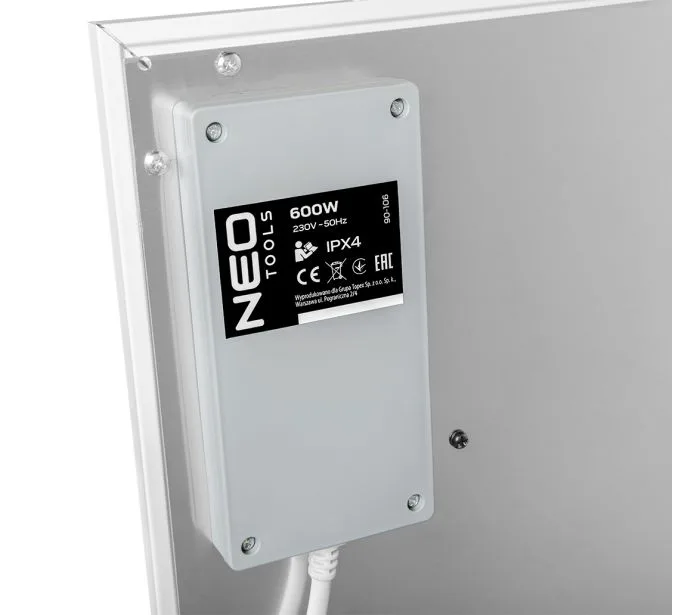 Инфракрасная панель Neo Tools, 600Вт, с Wi-Fi, размеры 100х60х38см, класс защиты IP24, в комплекте термостат, белая