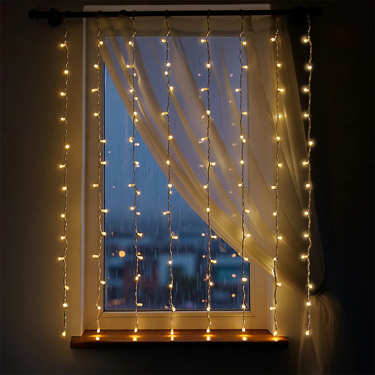 Новогодняя гирлянда штора ПВХ 1 5х1 5 м желтая 64 LED