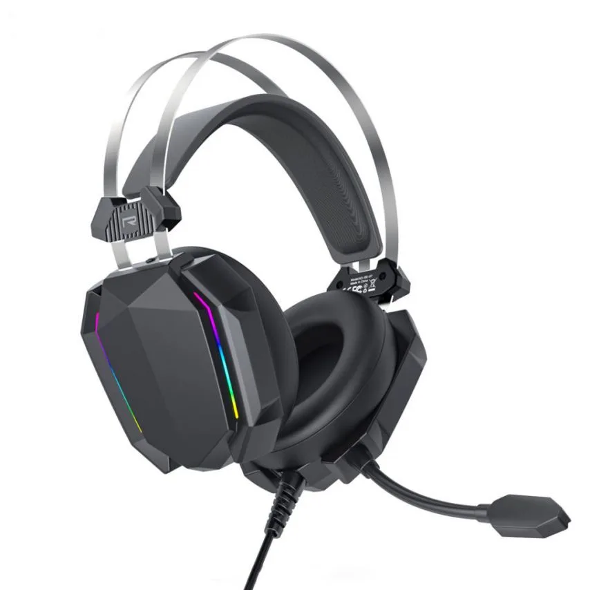 Навушники XO дротові RGB чорні шкірозамінник 32 Ом 20-20000 Гц
