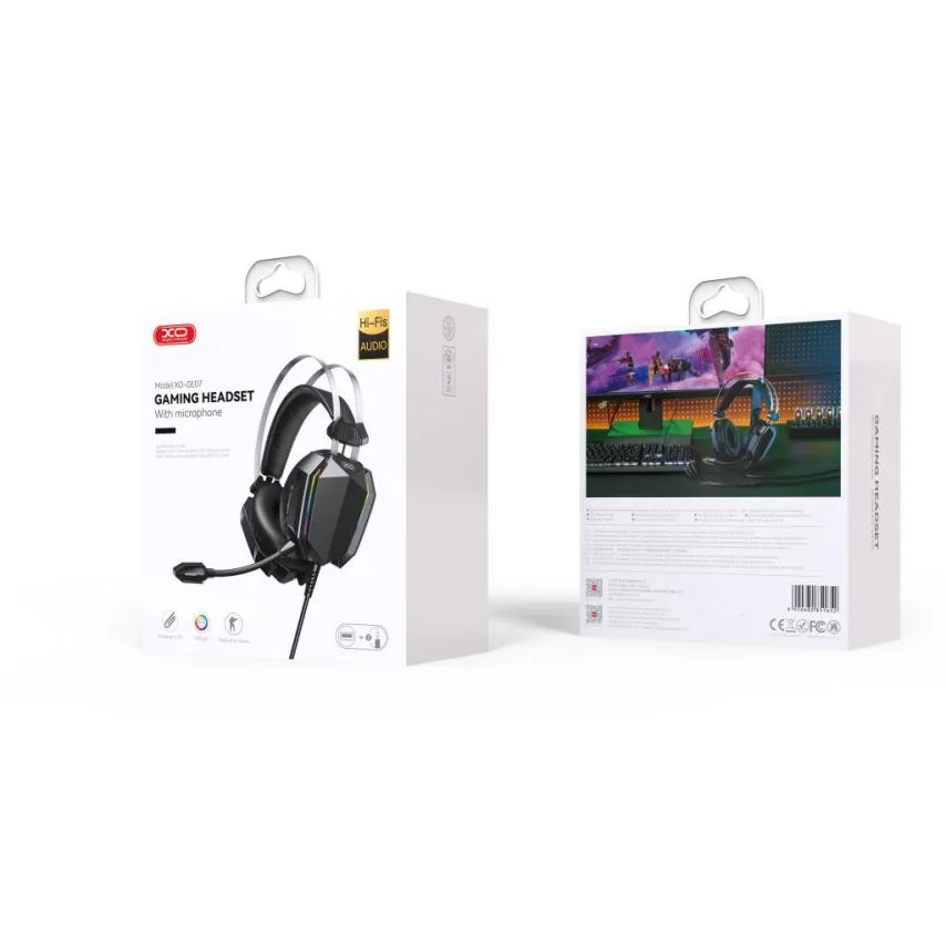 Навушники XO дротові RGB чорні шкірозамінник 32 Ом 20-20000 Гц