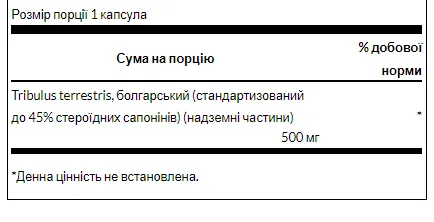 Екстракт Tribulus Terrestris Swanson 500 мг 60 капсул 45% стероїдних сапонінів
