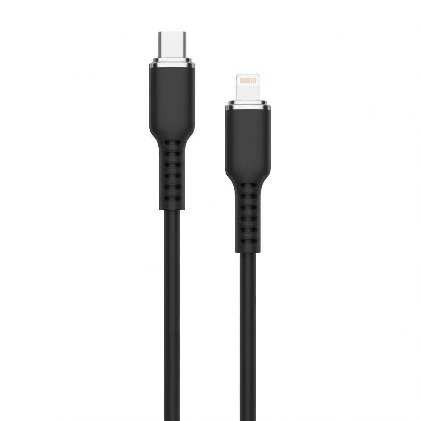 Кабель USB Type-C to Lightning 1м чорний силіконовий 3А 35W