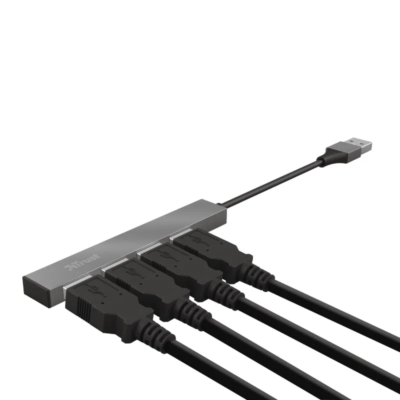 Хаб Trust Halyx USB-A > 4xUSB-А, Алюміній, 0.1м, Сірий