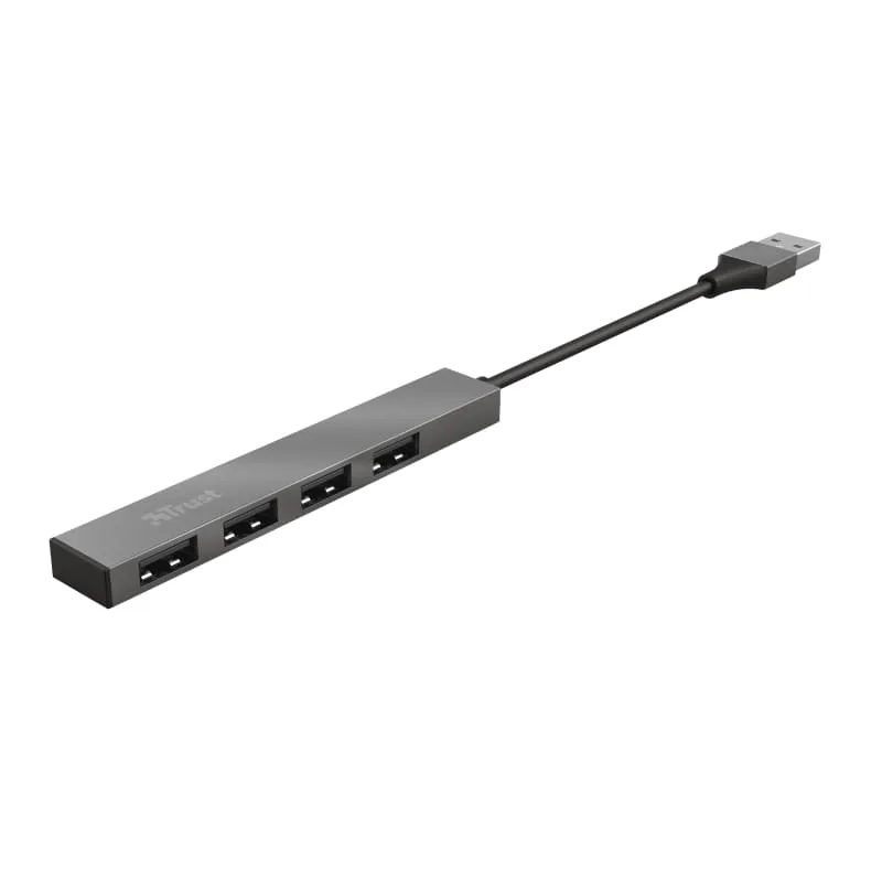 Хаб Trust Halyx USB-A > 4xUSB-А, Алюміній, 0.1м, Сірий
