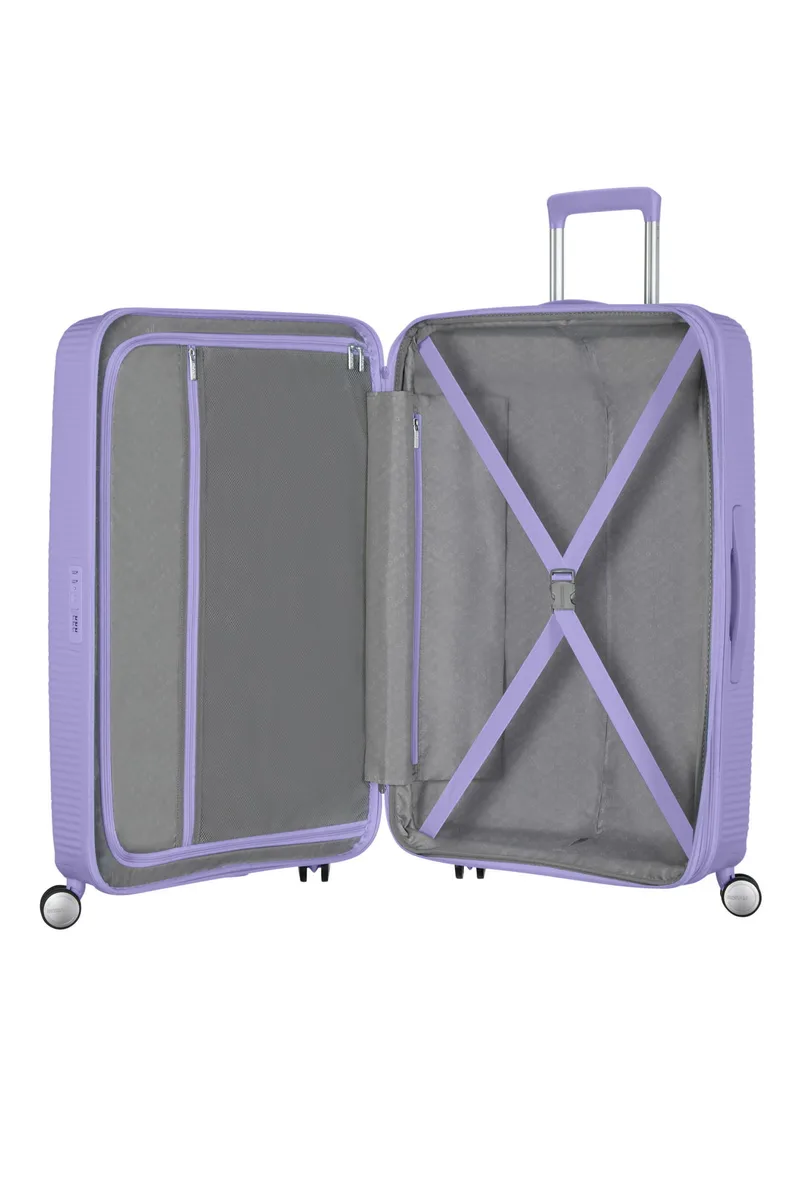 Чемодан American Tourister, Soundbox, полипропилен, средний, 67см, 71.5/81л, TSA, 4 колеса, EXP, лавандовый