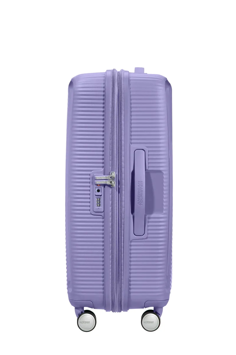 Чемодан American Tourister, Soundbox, полипропилен, средний, 67см, 71.5/81л, TSA, 4 колеса, EXP, лавандовый