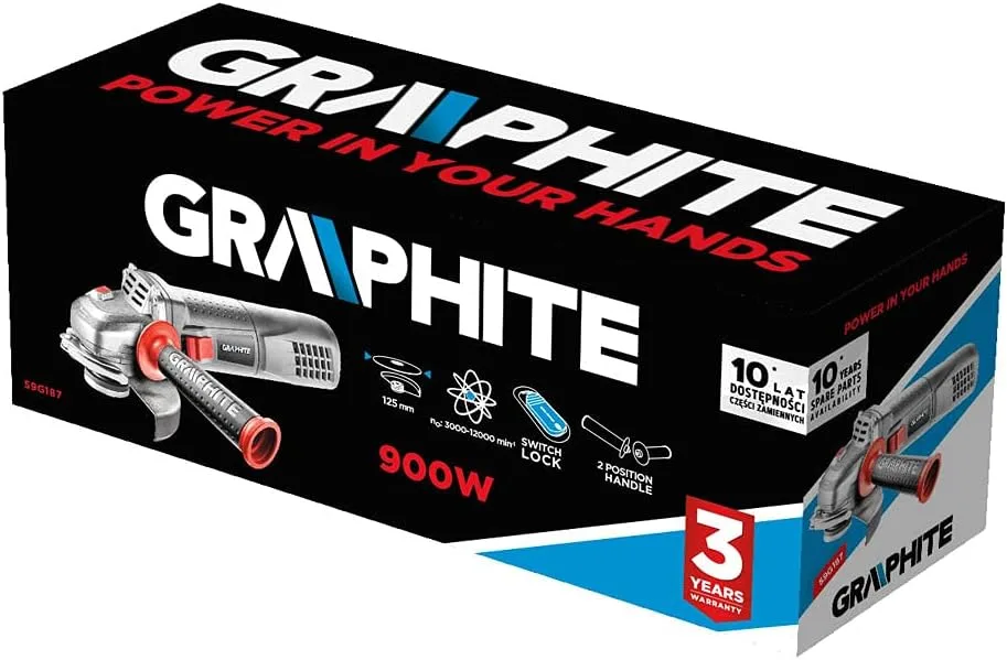 Шліфмашина кутова GRAPHITE 125мм 900Вт для шліфування і різання матеріалів легка 1.8кг