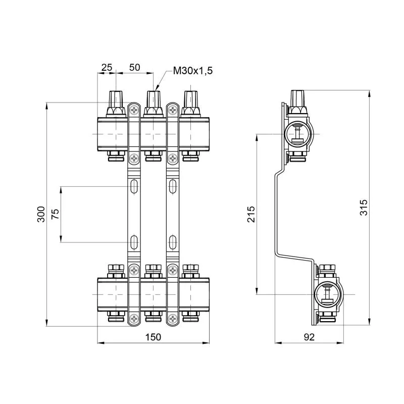 Коллектор 1" Thermo Alliance Forte 3 выхода латунный 315х150х92 мм хром