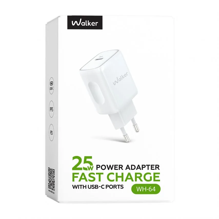 Мережевий зарядний пристрій WALKER 25W PC 43х28х84,5 мм Білий