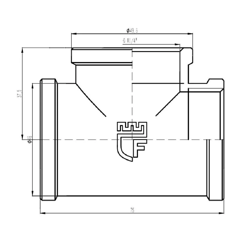 Тройник латунный 1 1/4"x1 1/4"x1 1/4" равнопроходной никелированный Forte
