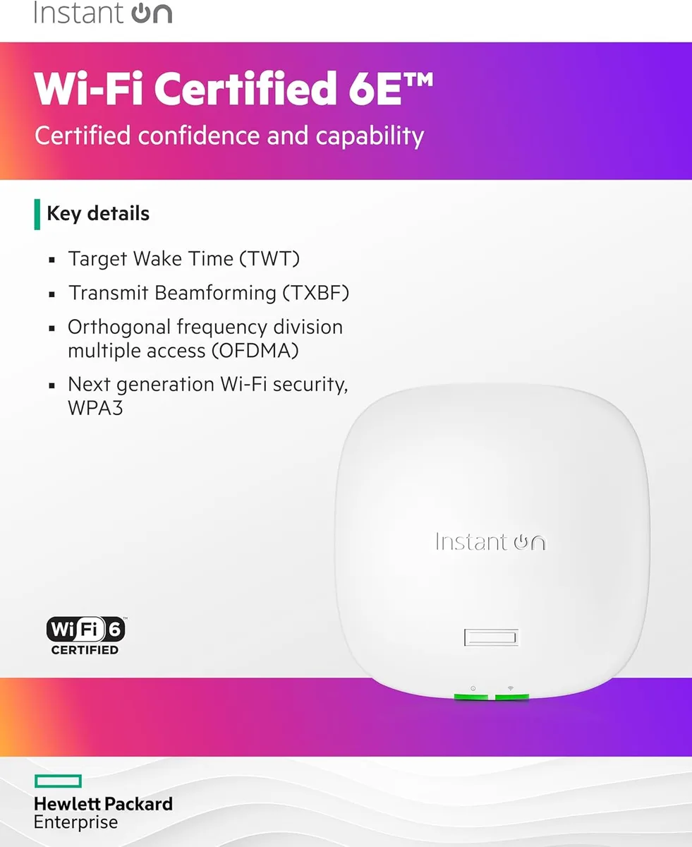 Точка доступу HPE Aruba Instant On AP32, DR2x2:2, Wi-Fi 6E, 1x2.5GE port, RND75, Indoor