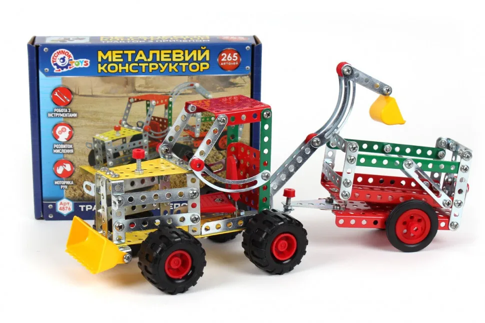 Металевий конструктор 265 деталей Трактор з причепом метал/пластик 19x4x18,5 см різнокольоровий