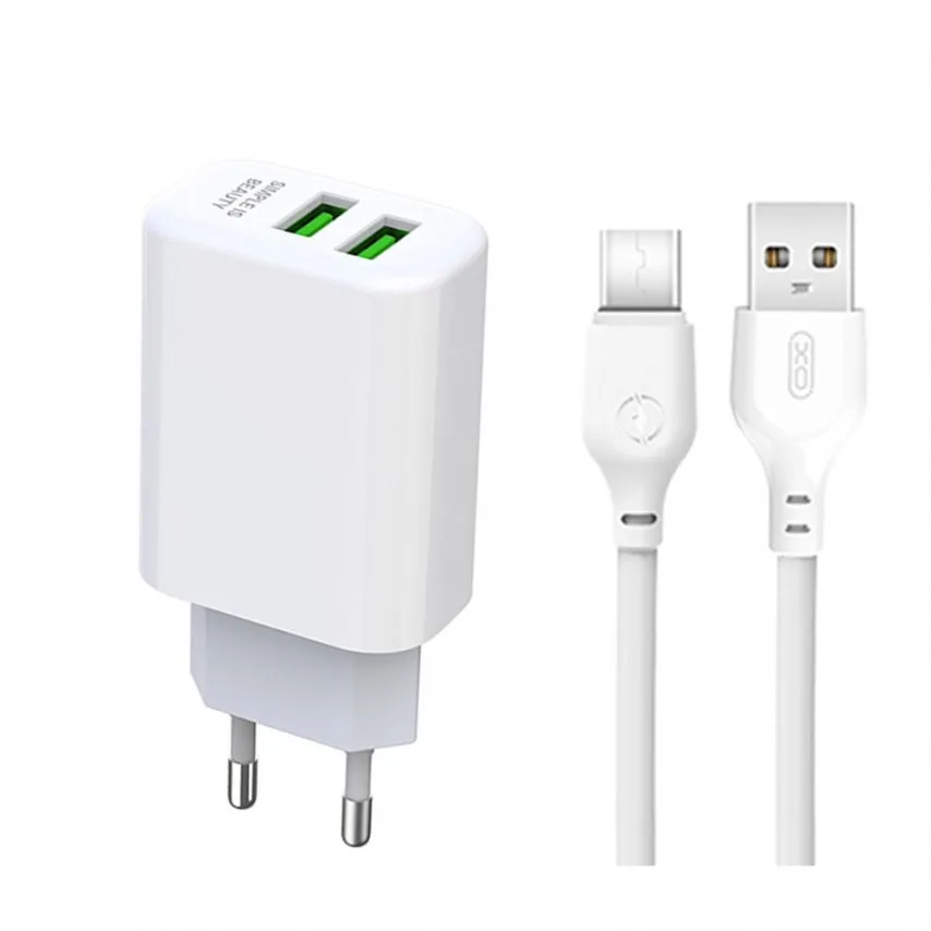 Мережевий зарядний пристрій 2USB 2,4A з кабелем Type-C XO Білий