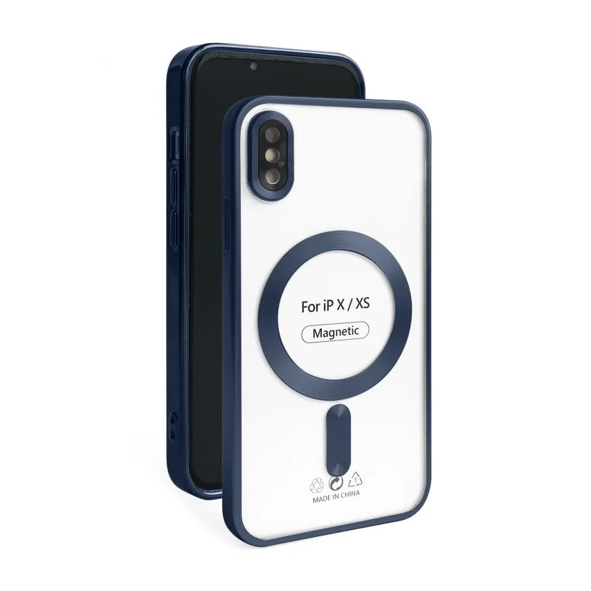 Чохол MagSafe для iPhone X Xs матовий синій пластик силікон