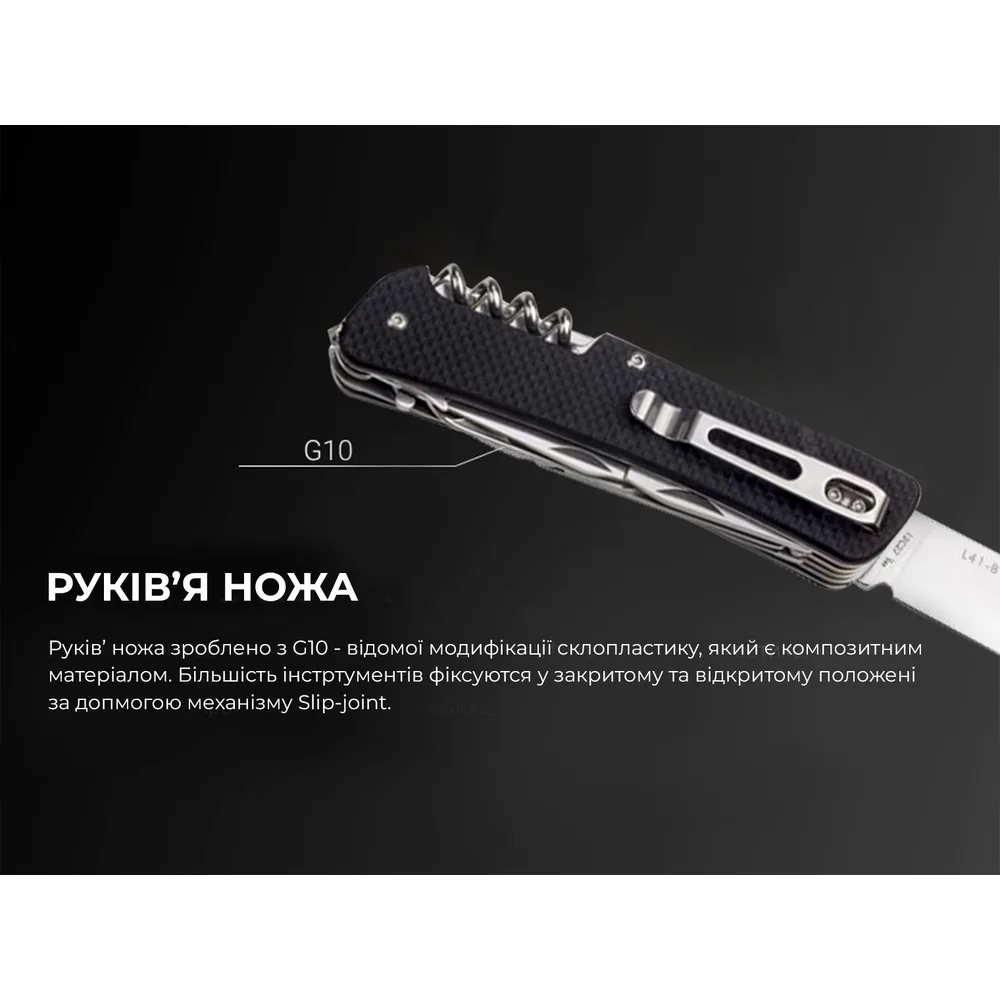 Багатофункціональний ніж Ruike сталь Sandvik 12C27 85 мм чорний