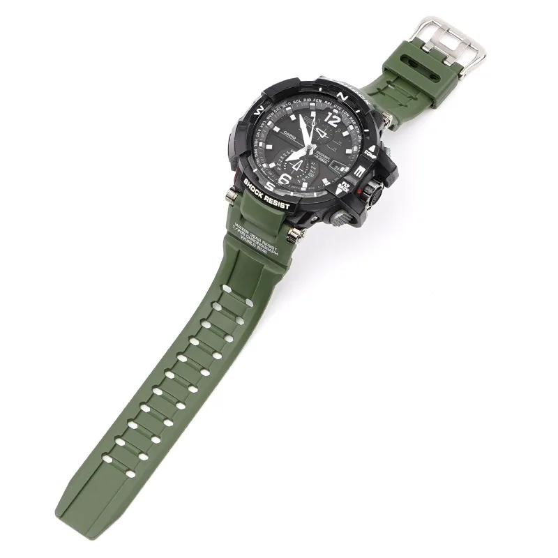 Ремінець Casio G-Shock полімер 22 мм армійський зелений з сріблястою застібкою