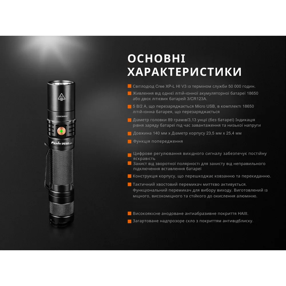 Ліхтар ручний Fenix алюмінієвий 140 мм білий 1000 люмен IP68
