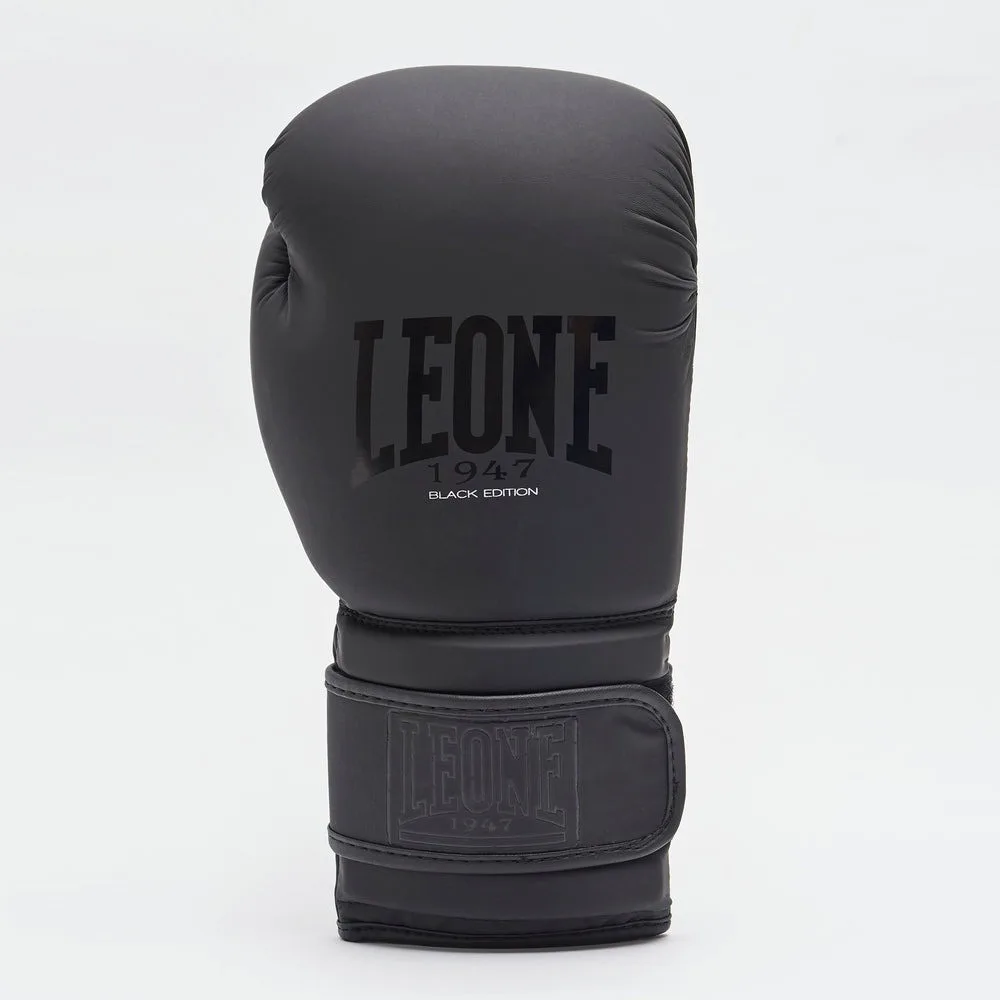 Боксерські рукавиці Leone штучна шкіра 12 унцій чорні з капою