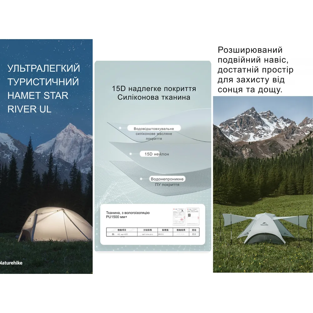 Намет двомісний Naturehike нейлон 220х260х110 см сірий