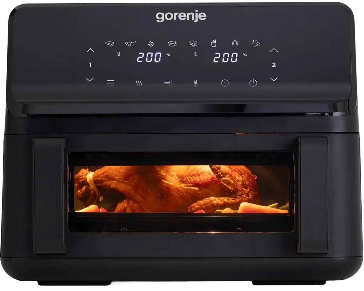 Мультифункціональна піч Gorenje 2700Вт, об'єм чаші 9л, сенсорне управління, 8 автоматичних програм, пластиковий корпус, чорний кол