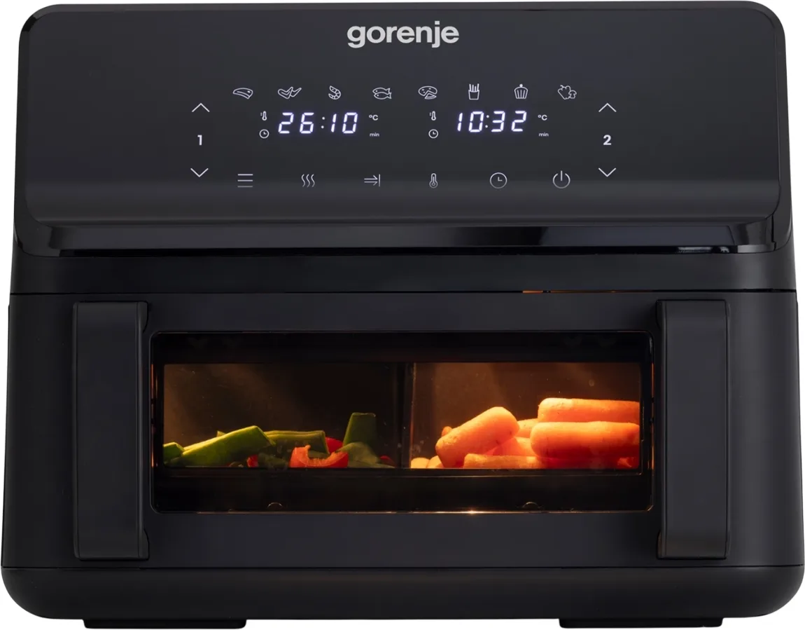 Мультифункціональна піч Gorenje 2700Вт, об'єм чаші 9л, сенсорне управління, 8 автоматичних програм, пластиковий корпус, чорний кол