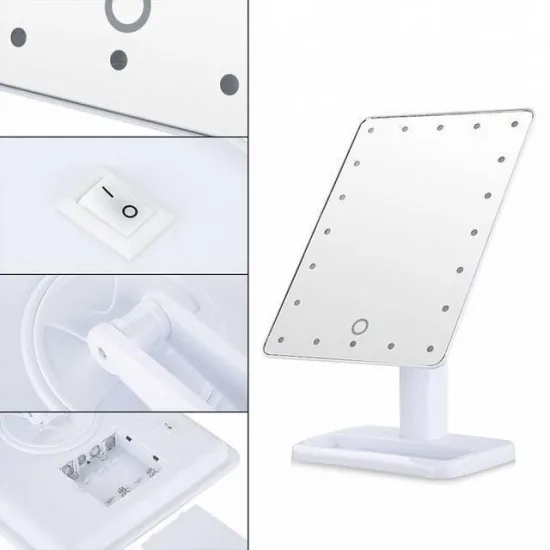 Настольное зеркало с LED подсветкой 22х16 см пластик розовое