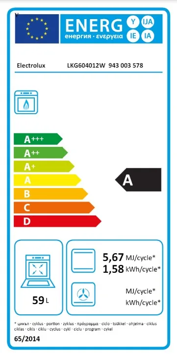 Газова плита Electrolux, 59 л, 60x60 см, біла.