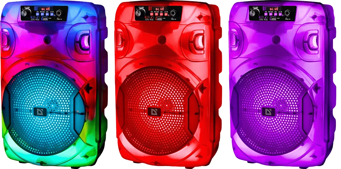 Портативная акустика Defender пластик 8 дюймов черная 15Вт Bluetooth 5.4