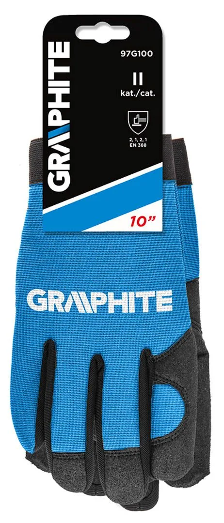 Робочі рукавички GRAPHITE, з синтетичної шкіри, з фіксацією зап'ястя, розмір 10, чорний з синім.